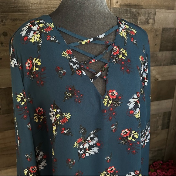 Rue21 Blue Lace-Up Long Sleeve Blouse - Picture 2 of 6